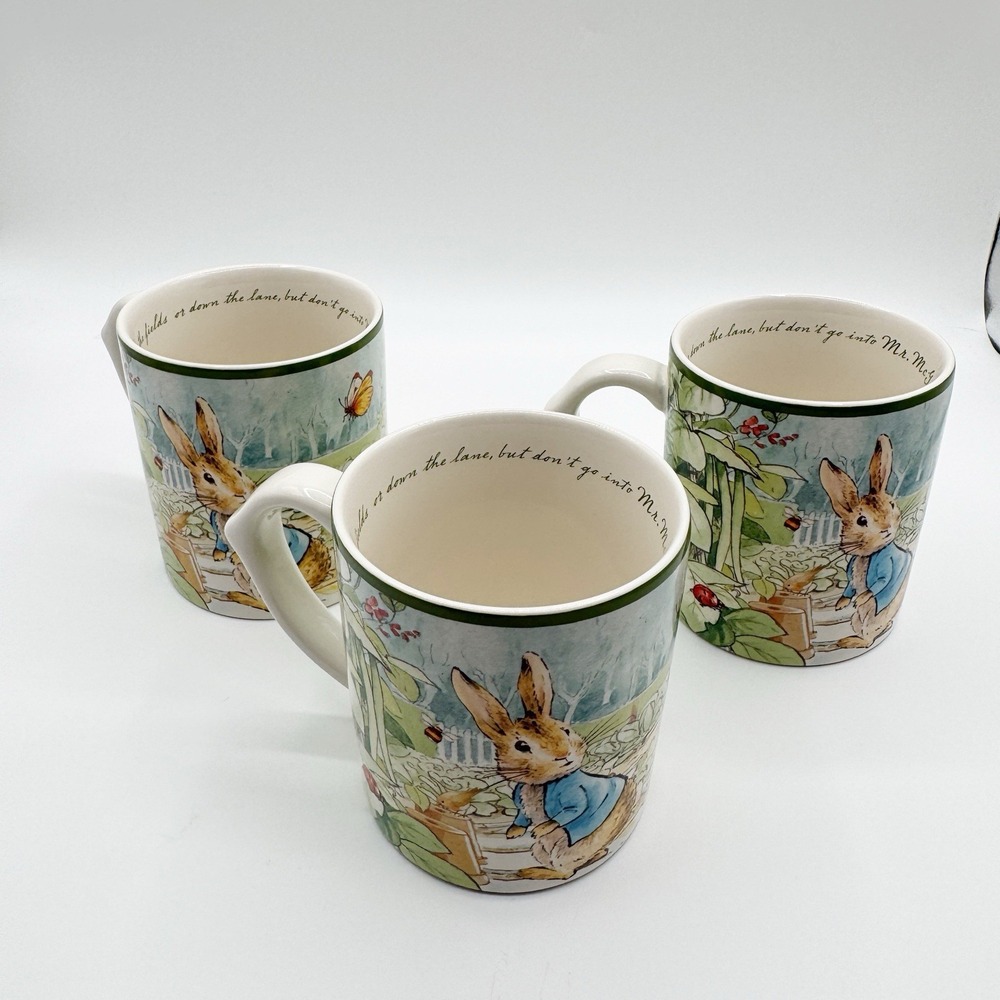 Set of 3 Williams Sonoma Beatrix Potter Peter Rabbit Mugs Garden Mr. McGregor